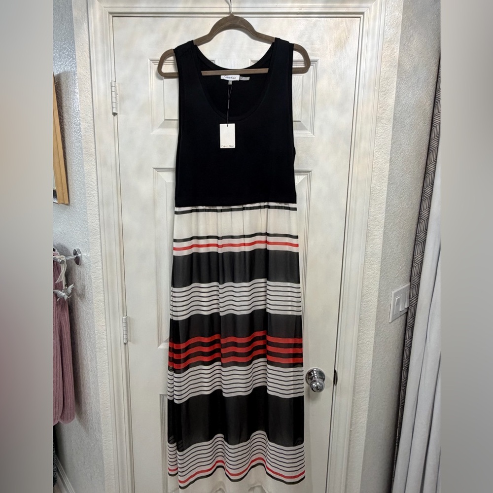 NWT Calvin Klein Striped Colorblock Sleeveless Maxi Dress Large - Picture 2 of 4